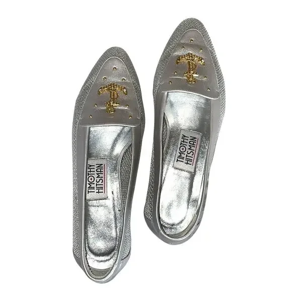 Timothy Hitsman Anchor Accented Silver Mesh Flats size 7 - Picture 14 of 15